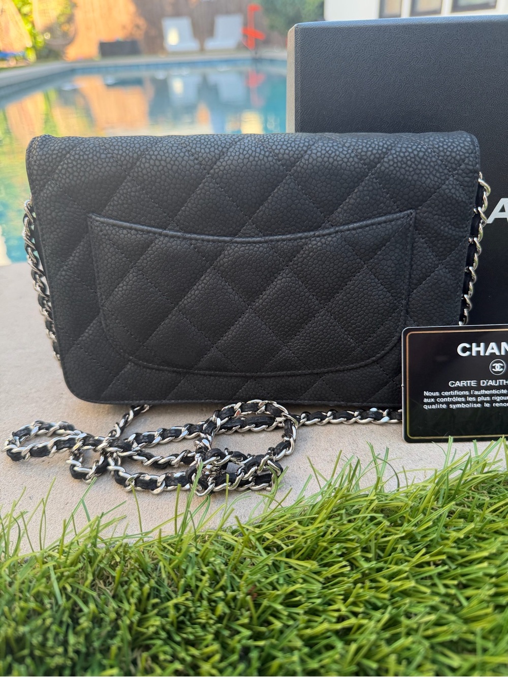 Chanel Wallet on Chain Quilted Caviar Matte Black Color, Silver Chain - Picture 2 of 12
